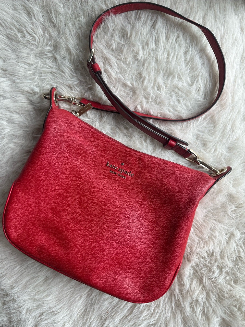 kate spade Red Pebbled Leather Crossbody with Gold Hardware